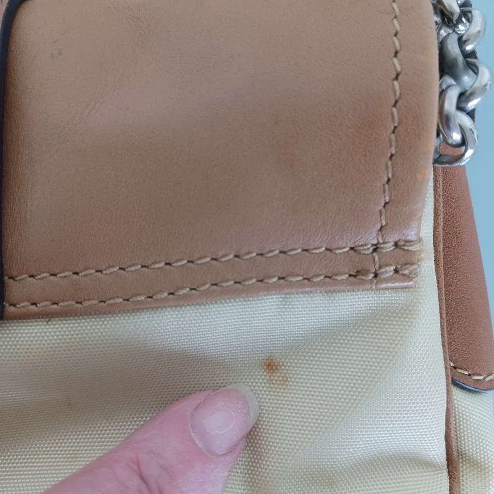 Bogner Tan Nylon Leather Buckle Baguette Shoulder‎ Bag Silver Chain Strap Y2K